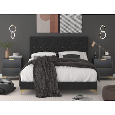 Sana Upholstered Panel Bed with 2 Nightstands