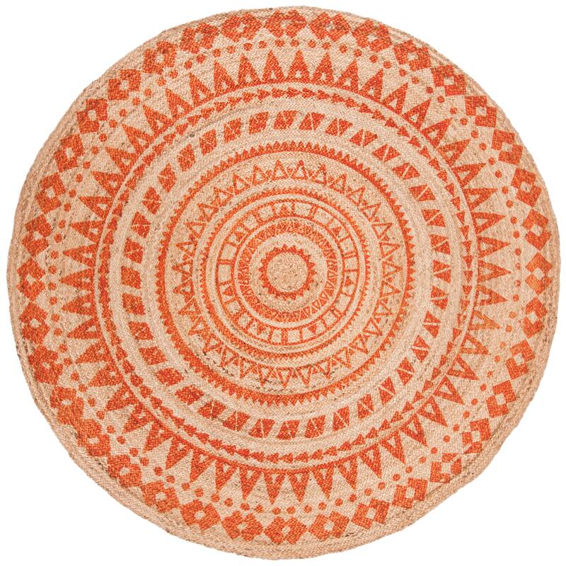 SAFAVIEH Handmade Natural Fiber Valentien Casual Jute Rug - 8' Round - Orange/Natural