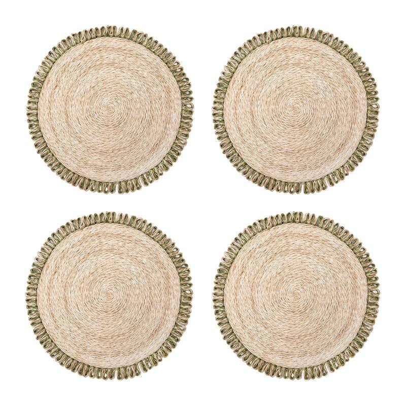 Caravan Loopy Abaca Placemats - Set of 4 - Natural, Olive Green