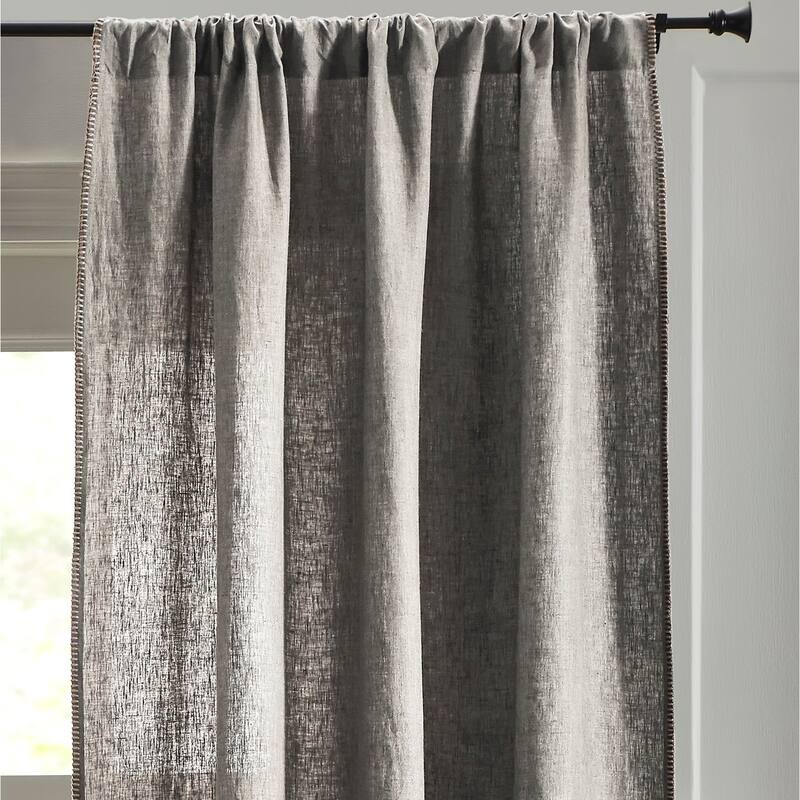 Bricen Grey Chambray Linen Curtain Panel