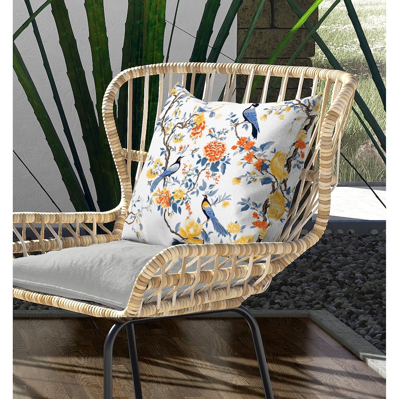 Flight of the Forest Indoor/Outdoor Reversible Throw Pillow White and Blue