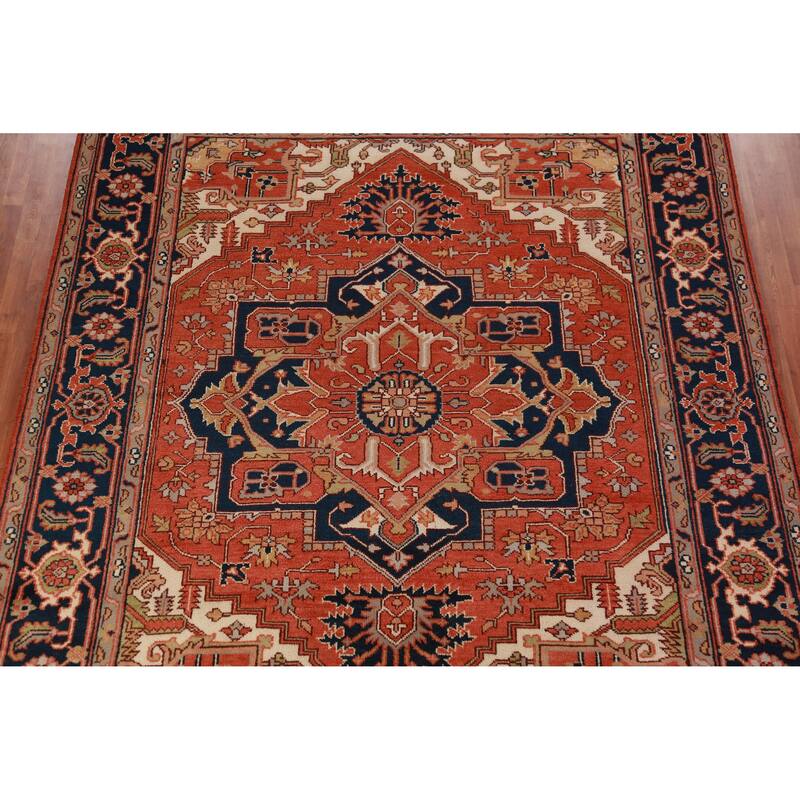 Orange Medallion Heriz Serapi Indian Area Rug Handmade Wool Carpet - 9'0"x 11'9"
