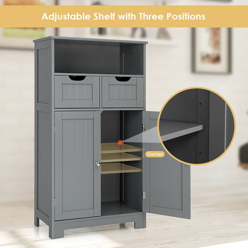 Gymax Bathroom Floor Cabinet Wooden Storage Organizer w/Drawer Doors - See Details