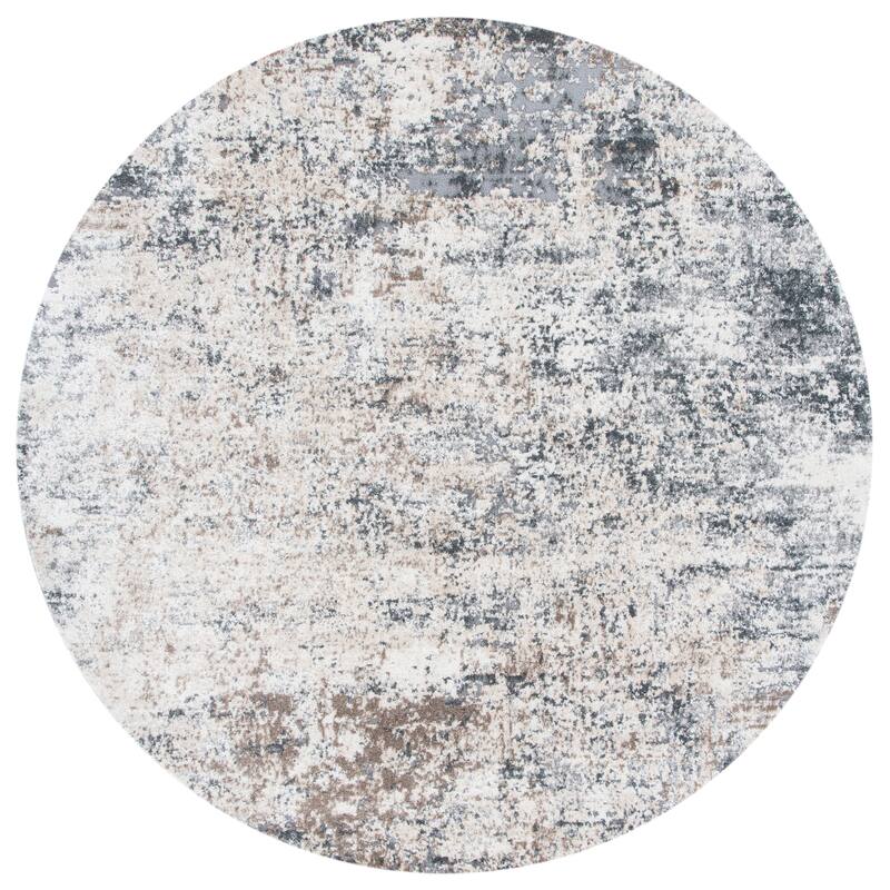 SAFAVIEH Aston Sarit Modern Abstract Rug - 6'7" Round - Ivory/Grey