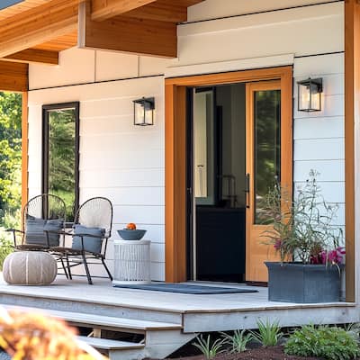 Geoma Modern Farmhouse 1-Light Black Outdoor Wall Sconce Seeded Glass Lantern - L 5.9"* W 6.7"* H 10.8"