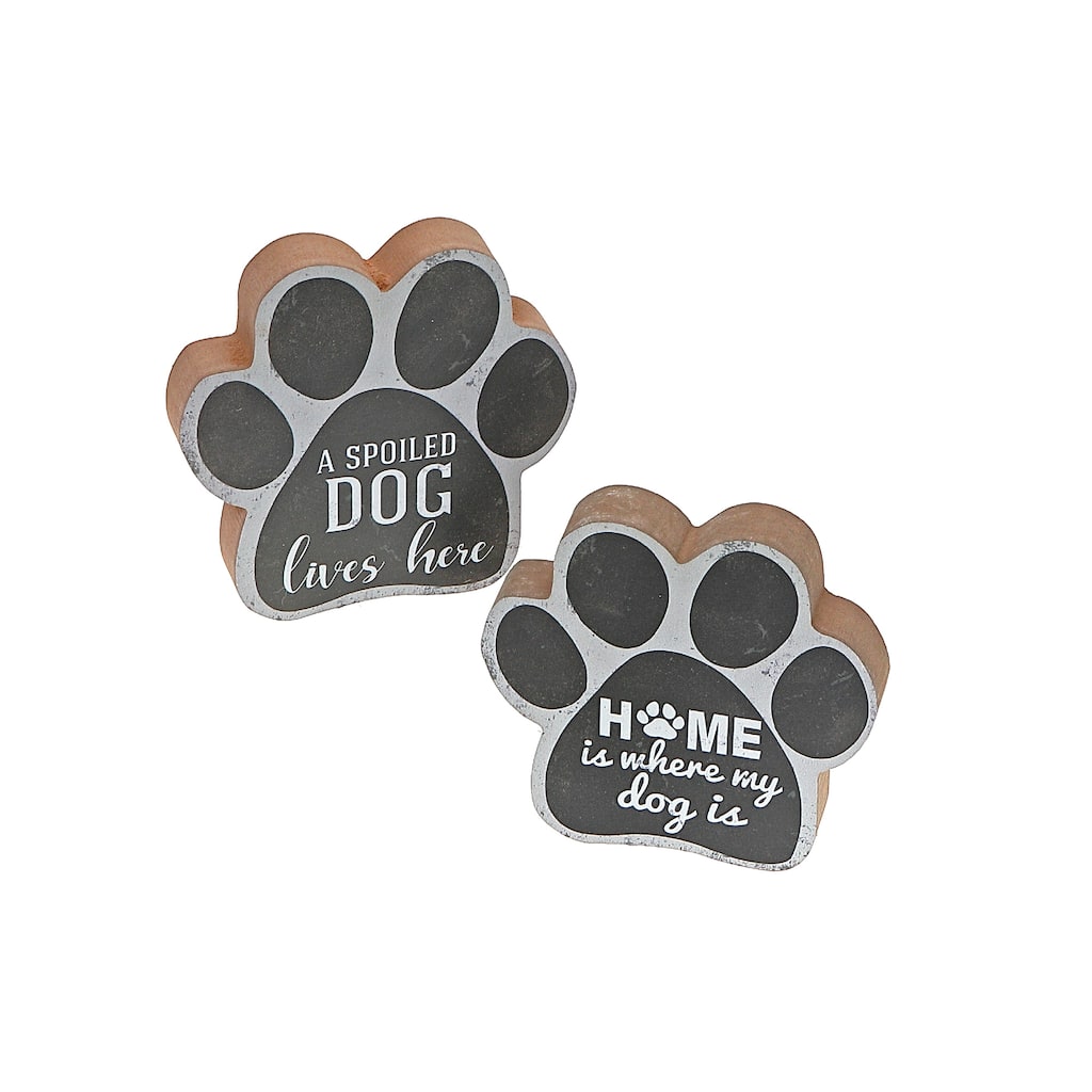 IH Casa Decor Wooden Dog Paw Shaped Sign Asstd - Set of 2
