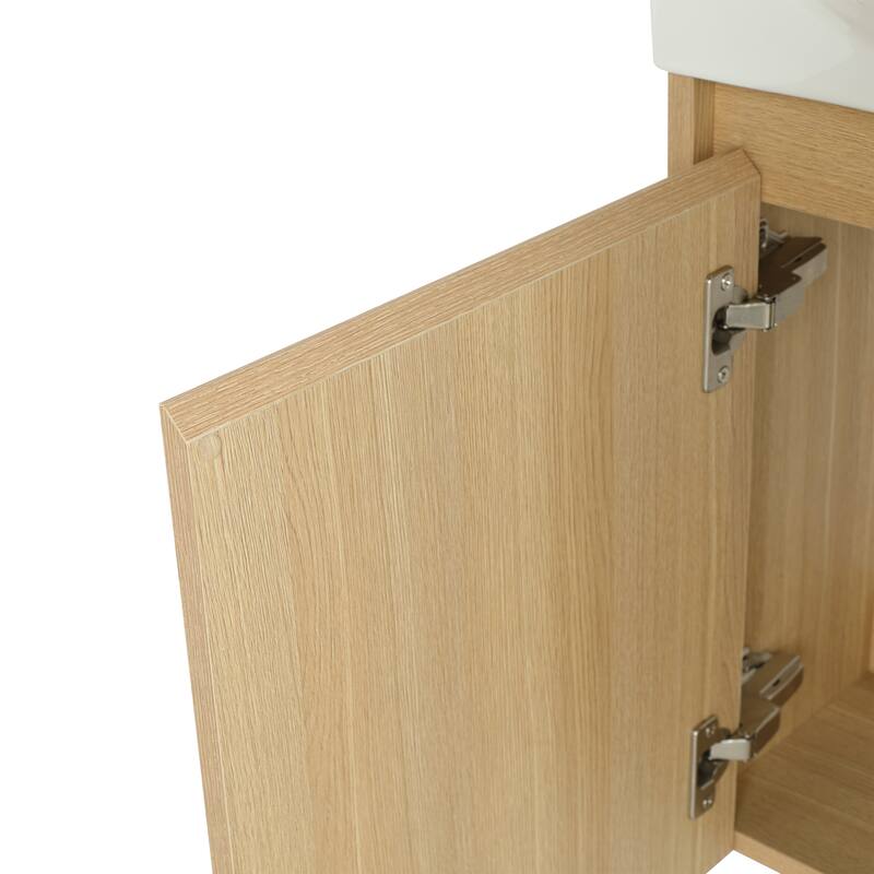 16" Bathroom Vanity Sink Combo with Ceramic Sink, Oak Cabinet for Small Bathrooms and Powder Rooms