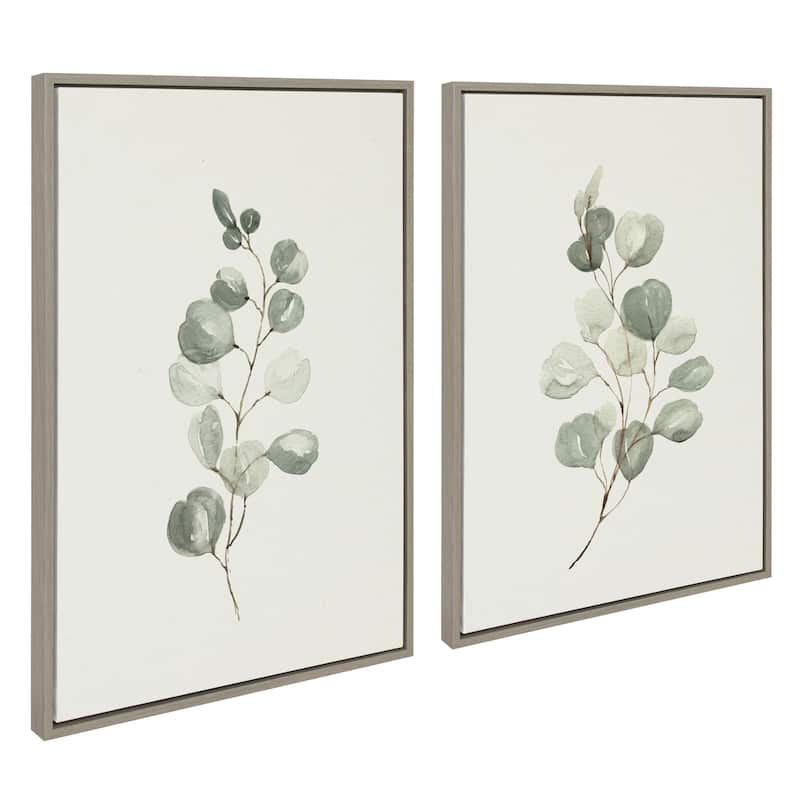 Kate and Laurel Sylvie Eucalyptus Framed Canvas Set by Maja Mitrovic of Makes My Day Happy - 2 Piece 23x33 - Plastic - Grey