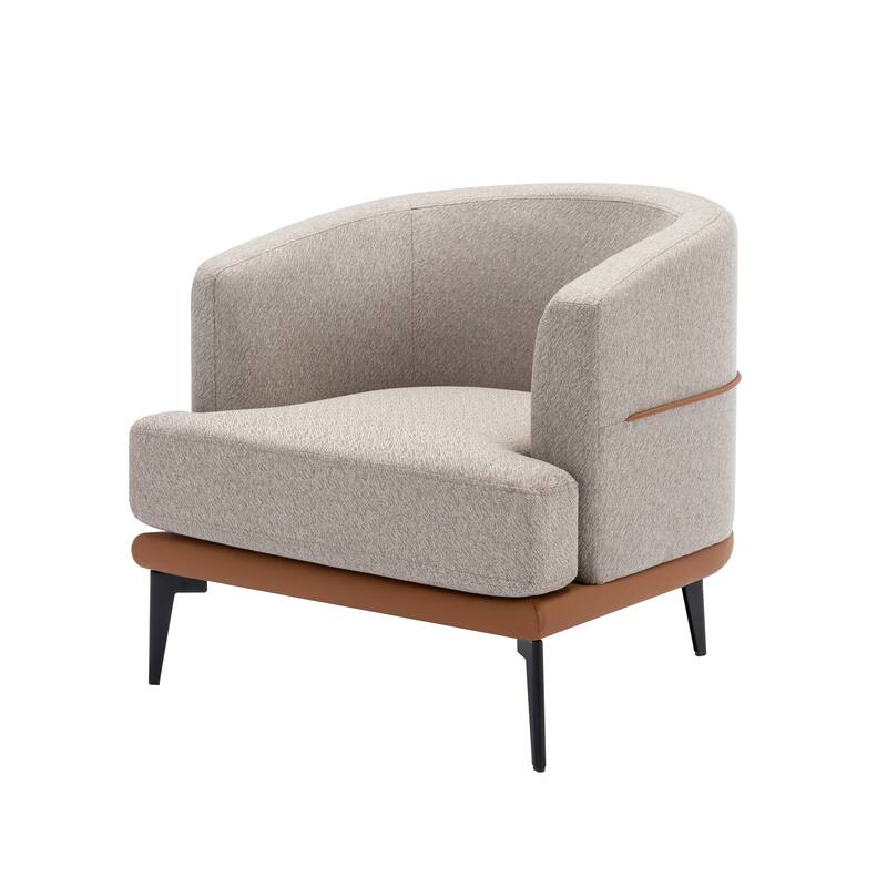 Burnt Orange Modern 28.9" Two-tone Barrel Fabric Chair with Broad and Thick Cushion and Sturdy Metal Legs for Living Room
