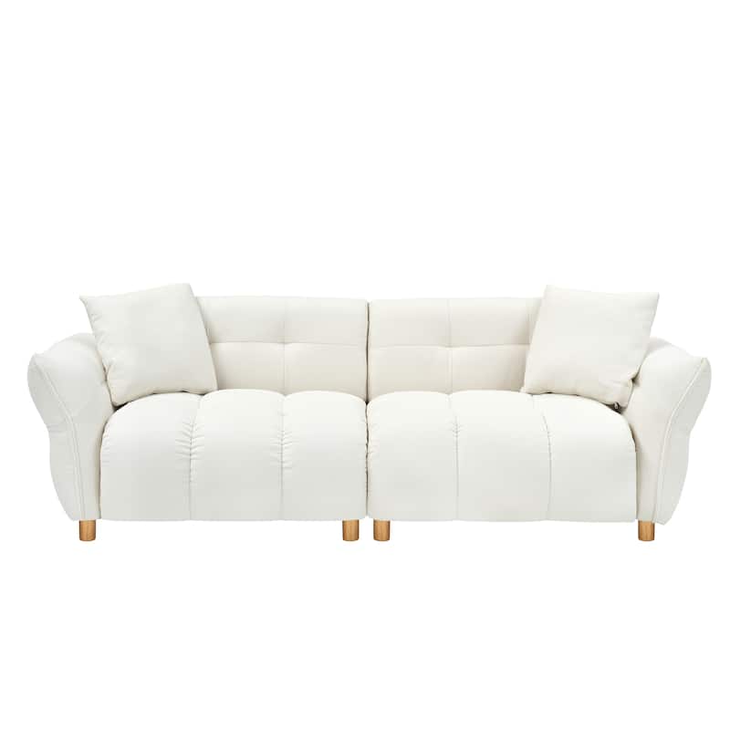 Flared Arms Sofa Square Grid Design Lounge Couch with Pillows