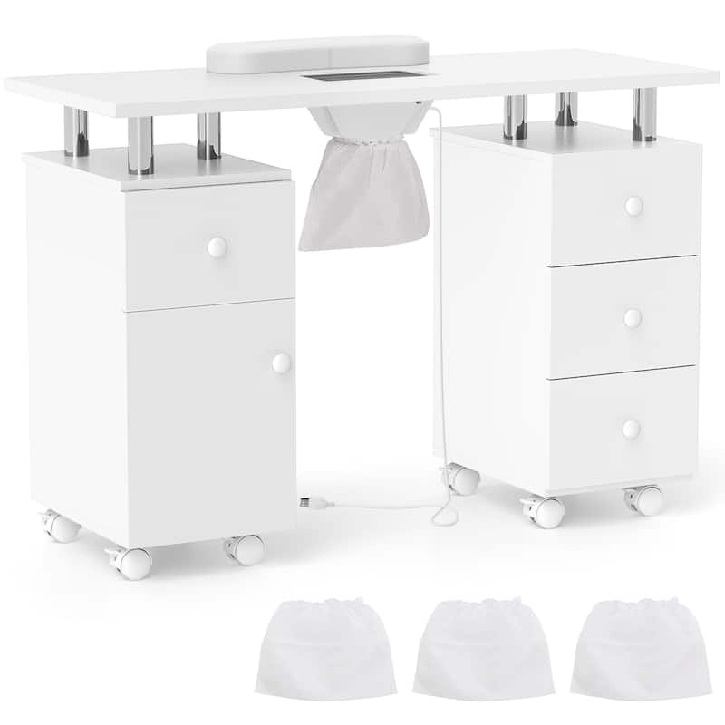 Costway Rolling Manicure Table Nail Desk with with 8 Lockable Wheels & - See Details