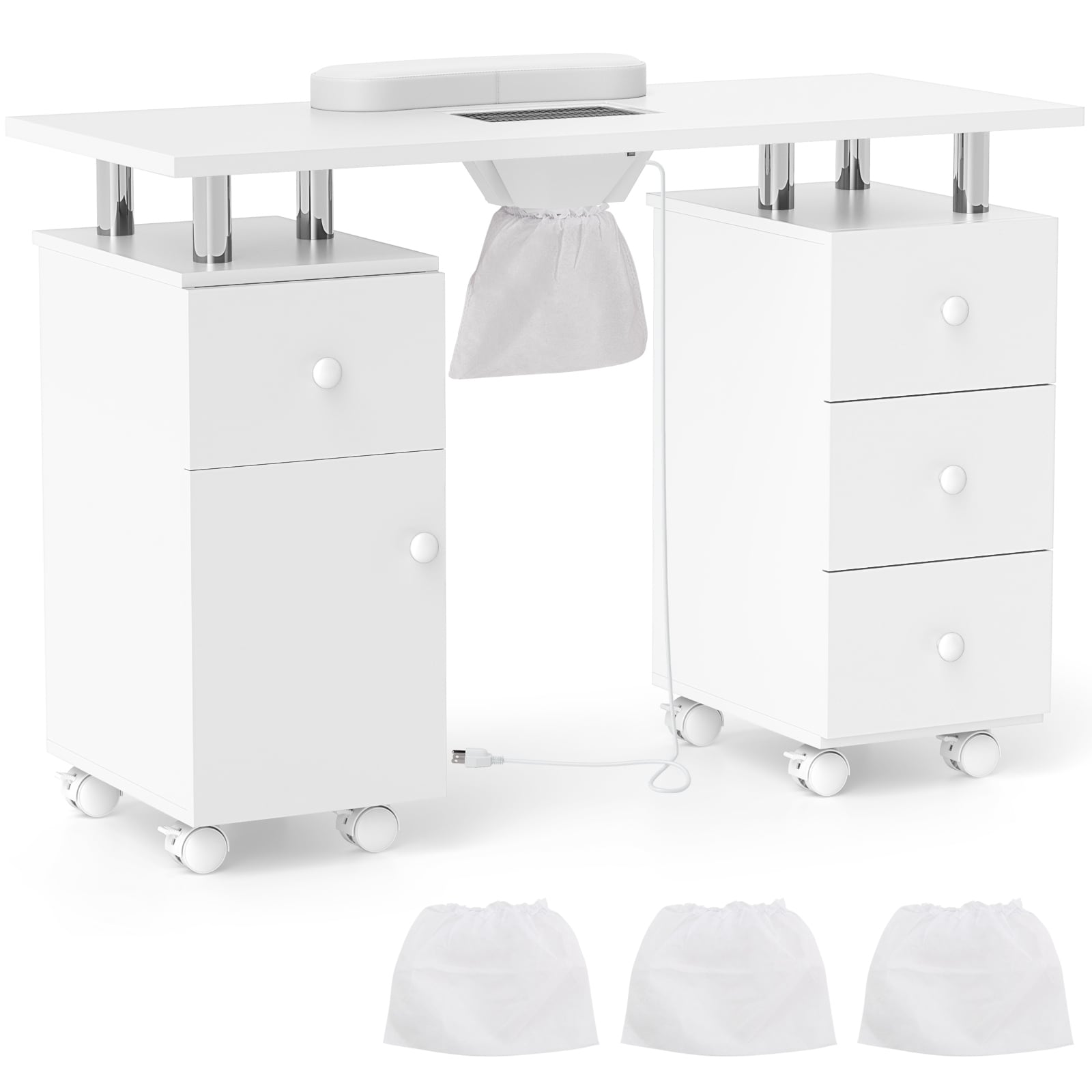 Costway Rolling Manicure Table Nail Desk with with 8 Lockable Wheels & - See Details
