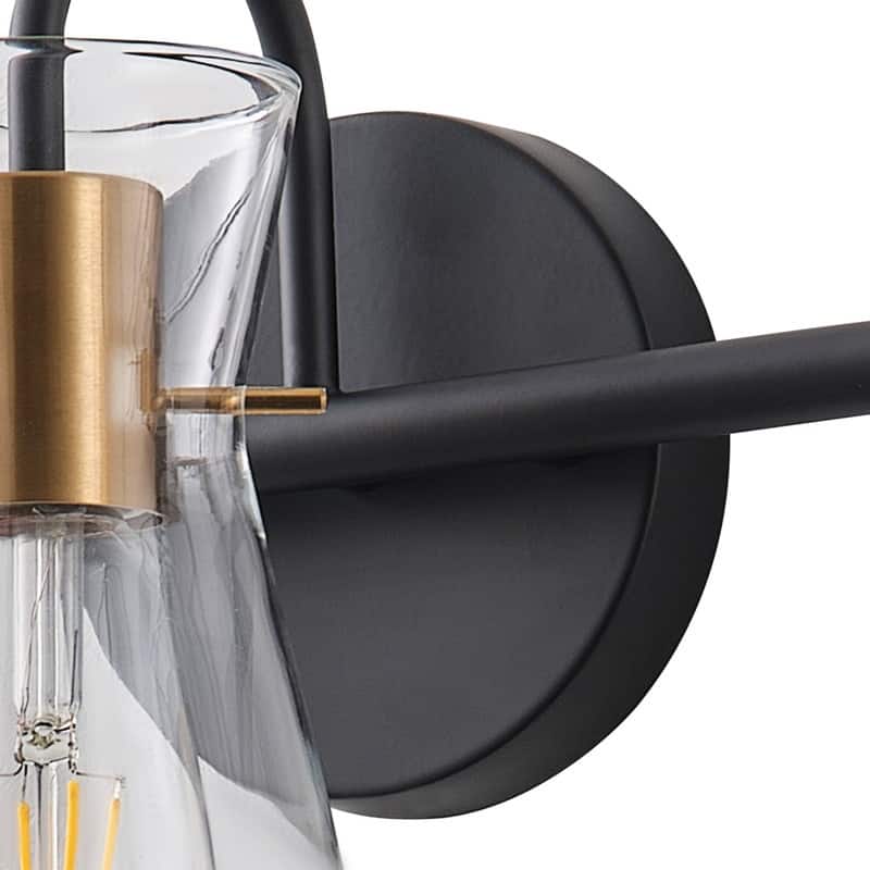 3-Light Modern Black and Gold Vanity Light with Clear Glass Shades, Bathroom or Makeup Mirror Wall Sconce