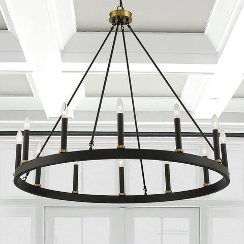 Acroma 12 Light 40 In Modern Farmhouse Wagon Wheel Chandelier-UL