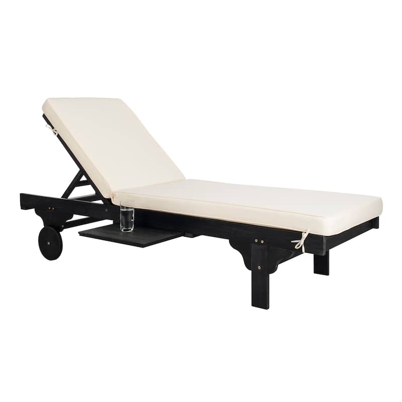 SAFAVIEH Outdoor Aubrie Adjustable Chaise Lounge Chair with Wheel.