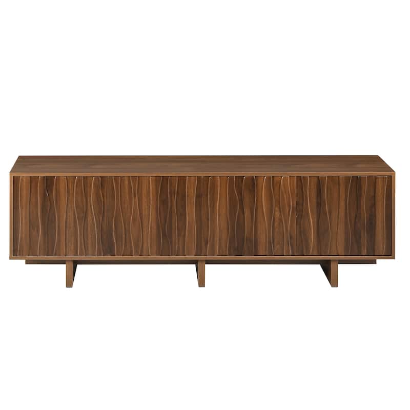 Retro Style Wood Grain TV Stand with Wavy Door, for TVs Up to 75" - 69.6" W × 14.9" D × 20.8" H