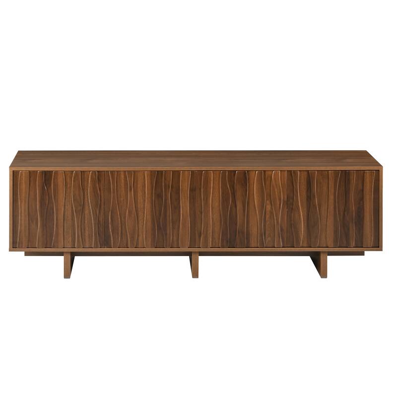 Vintage TV Stand for TVs up to 75", Wavy Door Design, Rustic Wood Media Console with Ample Storage & Cable Management