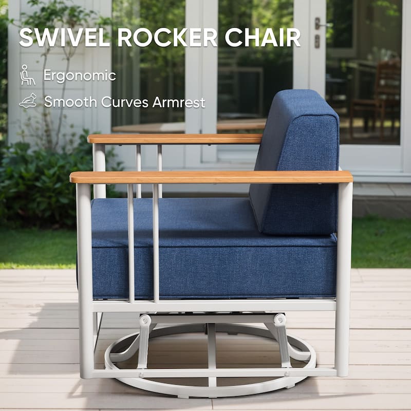 Puffin Metal Frame Outdoor Swivel Gliding Chairs with 6-Inch Thick Olefin Cushions