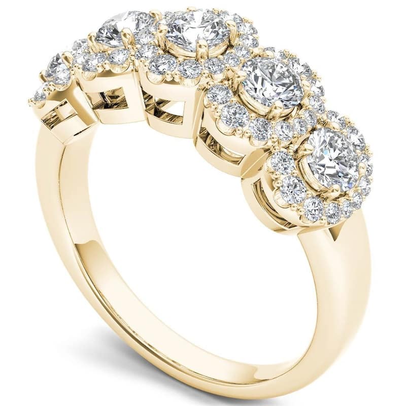 De Couer IGI Certified 14k Yellow Gold 1 1/10ct TDW Diamond Halo Ring