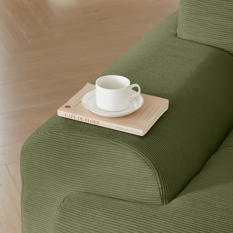 Livingroom L-Shaped Corduroy Sectional Sofa, Modular Couch 3 Seat Straight Sofa with Movable Ottoman