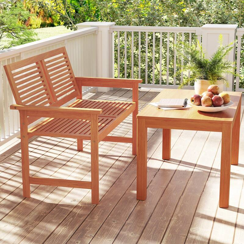 Natural Solid Wood Outdoor Bench with Ergonomic Backrest and Spacious Seat - 24" L x 46" W x 33" H