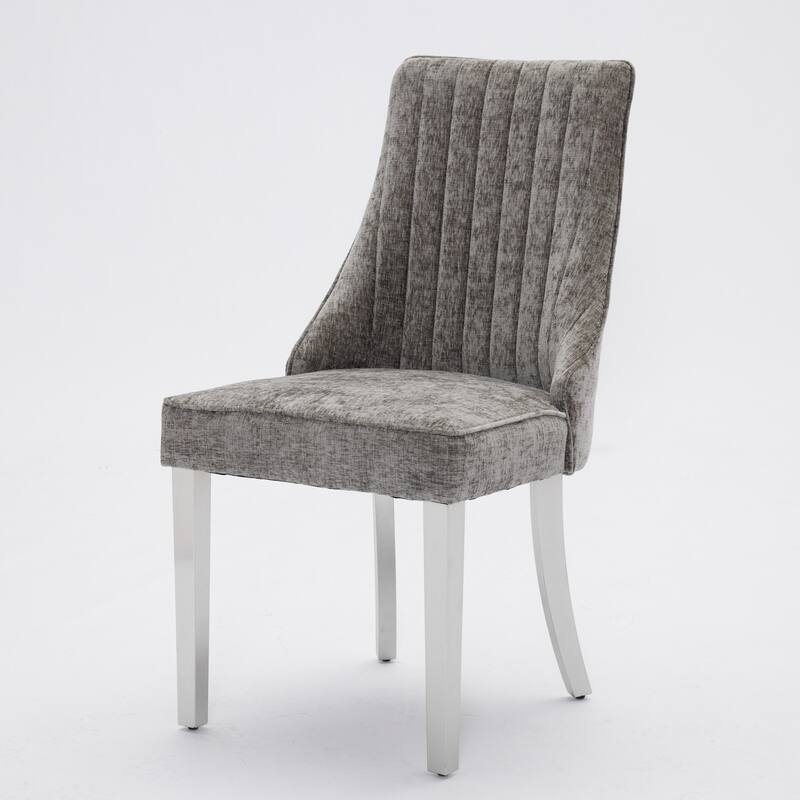 Rayon Cloth Flocking Chenille Chairs Channel Chair Fabric Upholstered Chair with Brushed Stainless Steel Legs,Set of 2