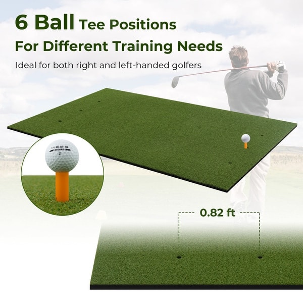 dimension image slide 3 of 10, Artificial Turf Mat for Indoor and Outdoor Golf Practice Includes 2 Rubber Tees and 2 Alignment Sticks