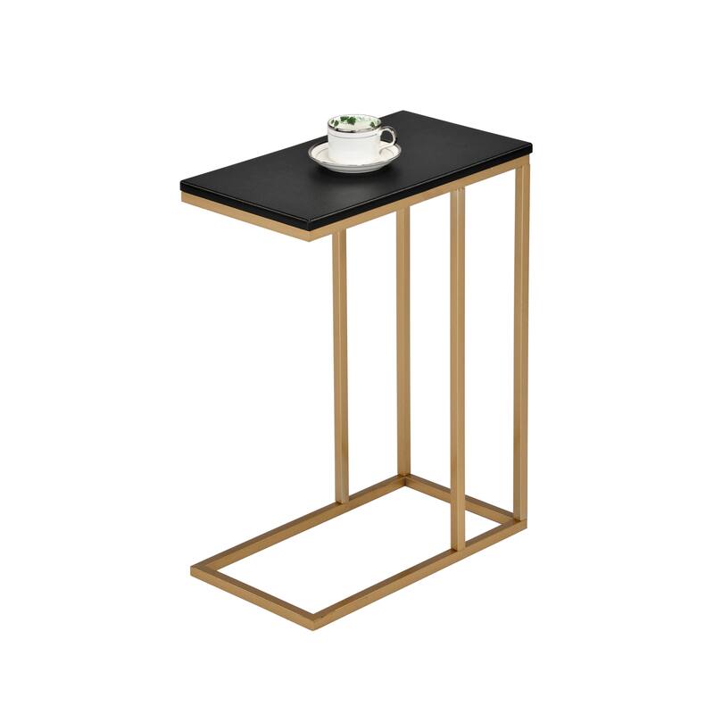 Narrow Side End Table for Sofa Couch and Bed Snack, Gold/Black