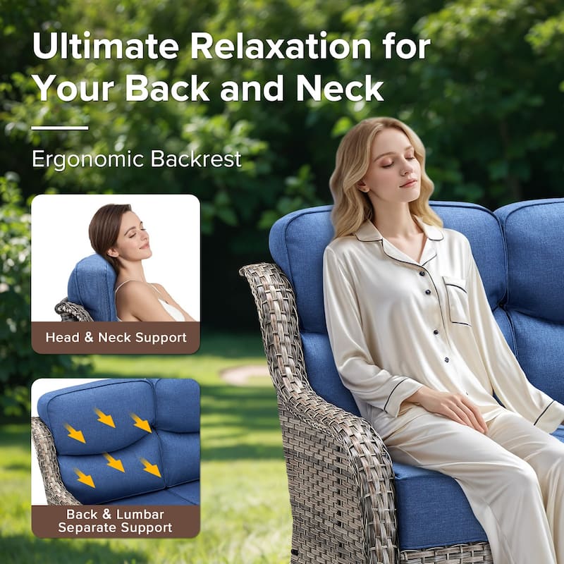 Gymojoy 72'' 3-Seat Outdoor Durable Sofa with 6-Inch Ultra-Plush Cushions & Water-Resistant Olefin Fabric