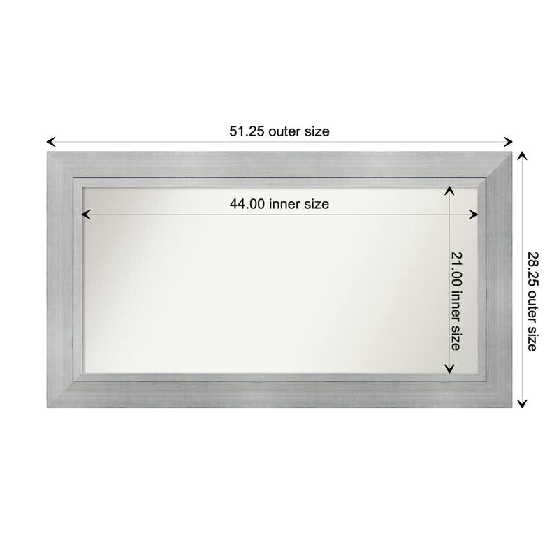 Romano Silver Framed Non-Beveled Custom Wall Mirror, Bathroom Vanity Mirror - Outer Size: 51.25 x 28.25