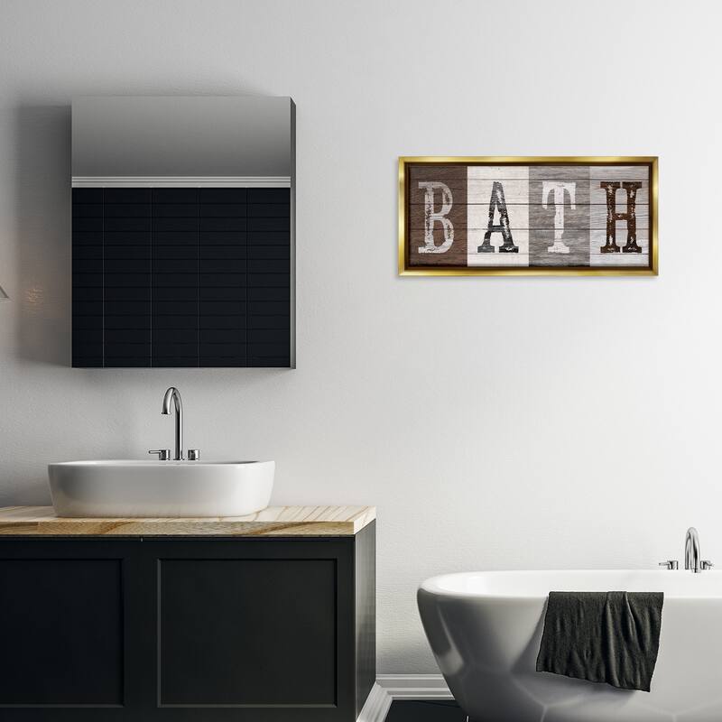 Stupell Rustic Bath Letters Framed Floater Canvas Wall Art Design By Susan Arnot