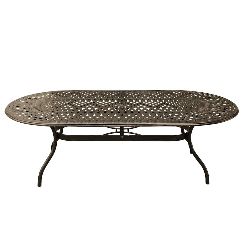 Outdoor Mesh Lattice Aluminum 95 inch Oval Dining Table - N/A