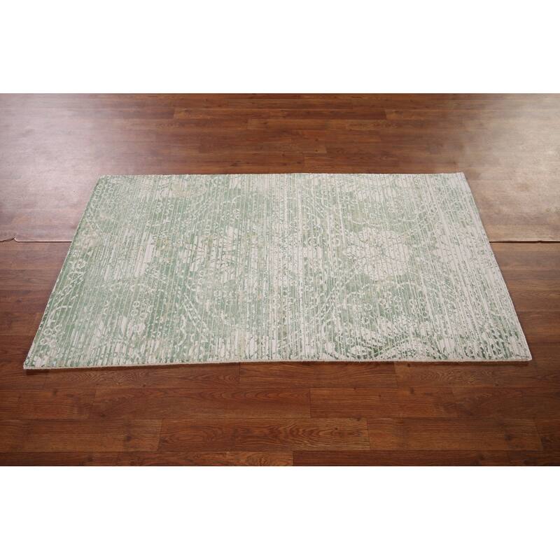 Ivory & Green Abstract Oriental Modern Accent Rug Handmade Wool Carpet - 2'9" x 4'10"