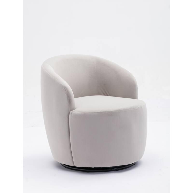 Modern Barrel Swivel Accent Chair with Metal Base, Round Velvet Upholstered Reading Chair w/ Curved Back for Living Room Bedroom