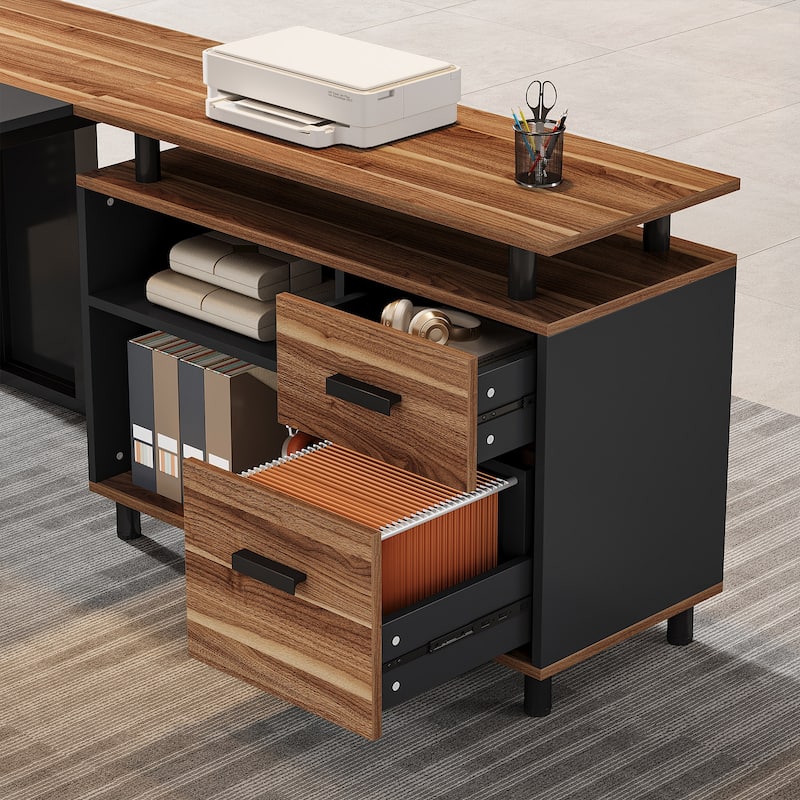 63-Inch L-Shaped Executive Desk with Storage Shelves