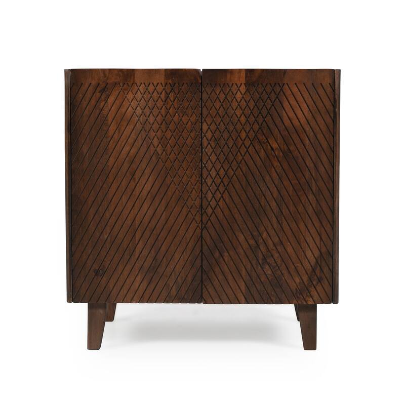 Sideboard Cabinet with 2 Fluted Doors, Mango Wood Storage Cabinet, Buffet Cabinet with Adjustable Shelf & Tapered Legs