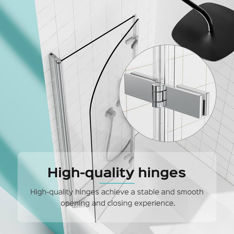 34" W x 58" H Frameless Folding Pivot Bathtub Door