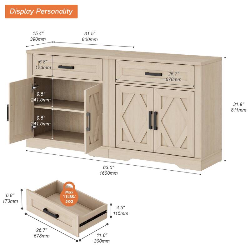 Farmhouse Entertainment Center with Storage Barn Door Cabinet for 50"-130" TVs