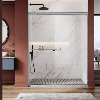 60 in. W x 70 in. H Sliding Semi-Frameless Shower Door in Chrome with handle