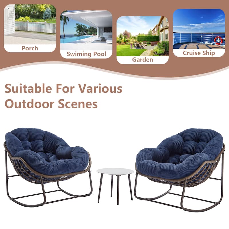Outdoor Rattan Rocker Recliner Chair With Polyester Padded Cushion （set of 2）