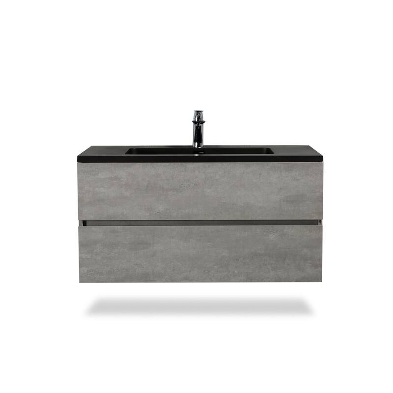 RupheonD 36" 48" Cement Grey Bathroom Vanity with Black Quartz Top - 36 in. Vanity