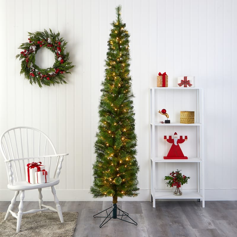 7' Green Pencil Christmas Tree with 150 Clear LED Lights