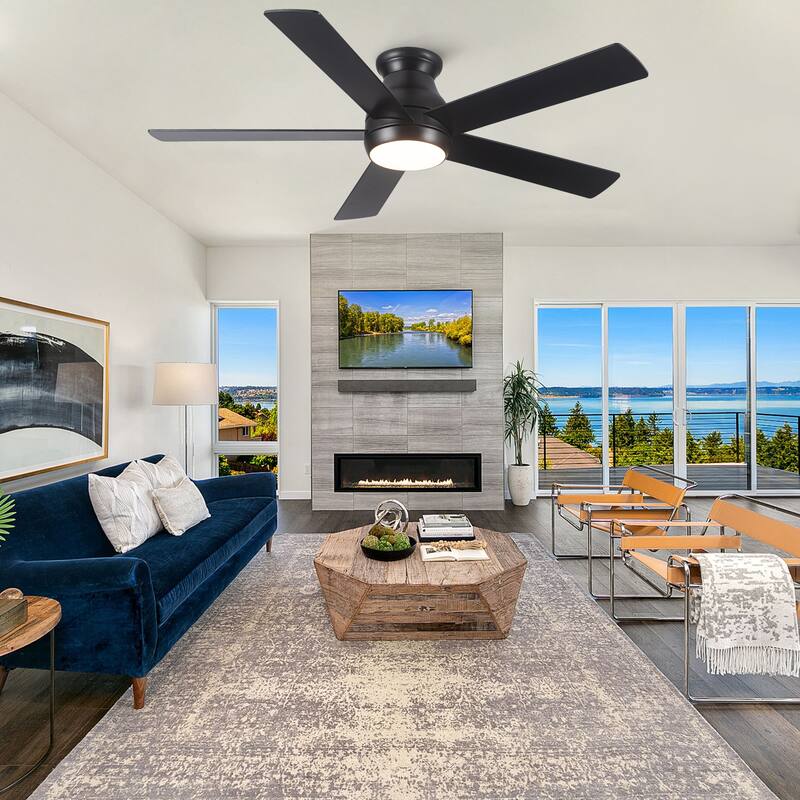 YUHAO AeroLite 48 in. Indoor White Low Profile Standard Ceiling Fan with Bright White Integrated LED Light Kit, Remote Included