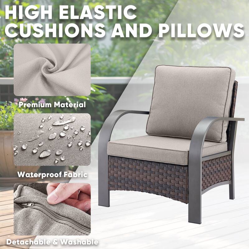 2PCS Patio Chair, 2PCS Ottoman with Fire Pit Table