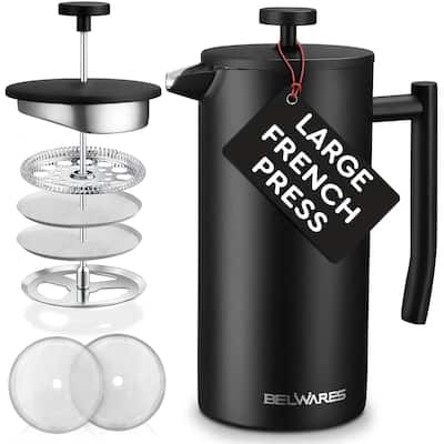 French Press Coffee Maker – Insulated Coffee Press Stainless Steel 304 – Coffee Spoon, Double Wall, & 4 Level Filtration System