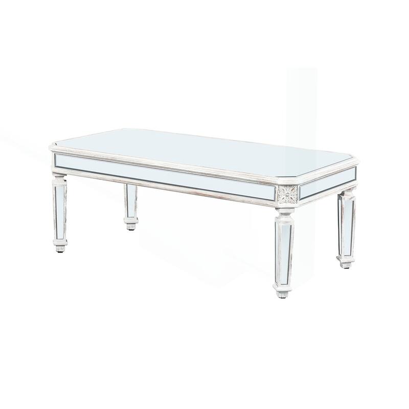 Vintage-Inspired Mirrored Coffee Table with Exquisite Carvings for Living and Office
