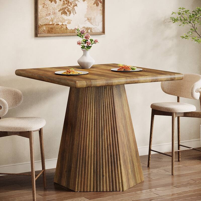 31.5 Square Dining Table Kitchen Table with Fluted Pedestal Base