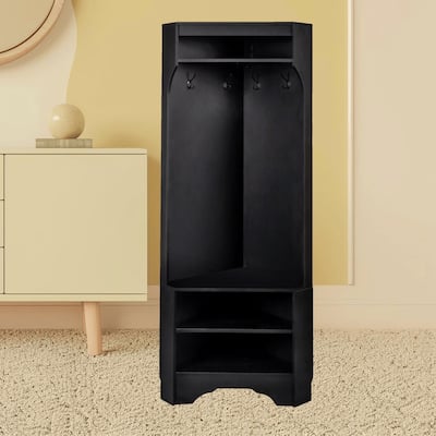 Space-Saving Corner Coat Rack with Shoes Storage Rack, Adjustable Shelf, and 4 Hooks for Hallway Entryway or Porch Organizer