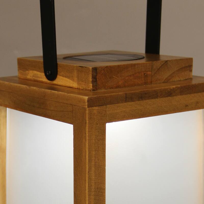 CraftHome Farmhouse LED Solar Lantern with Wood Farm and Frosted Glass Panl Ourdoor Garden Decorative Hanging Lanterns - W7''