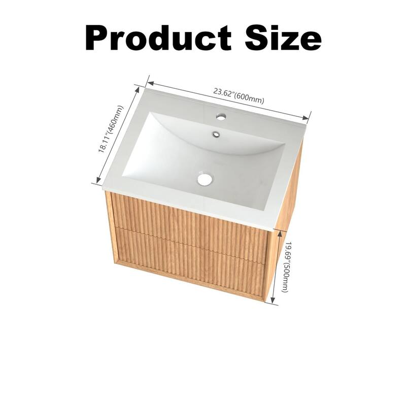 24'' Floating Bathroom Vanity Set, Wall Mounted Bathroom Cabinet with 2 Storage Darwers,White Resin Integrated Basin